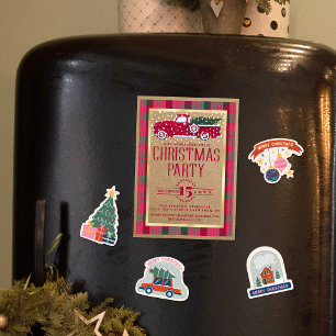 Invitation Magnétique Russe Pays Camion Rouge Flannel fête de Noël