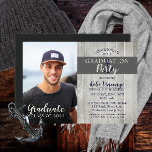 Invitation Magnétique Rustic Beach Nautical Photo Party
