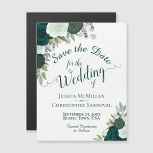 Invitation Magnétique Rustic Emerald Green Floral Wedding Enregistrer la