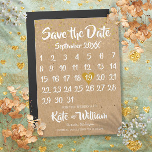 Invitation Magnétique Rustic Kraft Love Heart Calendrier Enregistrer la