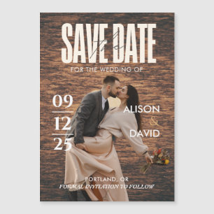 Invitation Magnétique Rustic Wood Magazine Photo Save the Date Mariage