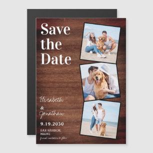 Invitation Magnétique Rustic Wood Photo Collage Sauvegardez La Date