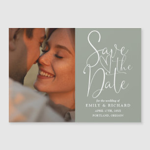 Invitation Magnétique Sage Green Photo Mariage Élégant Enregistrer La Da