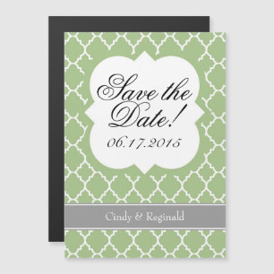Invitation Magnétique Sage Green White Quatrefoil Enregistrer l'aimant D