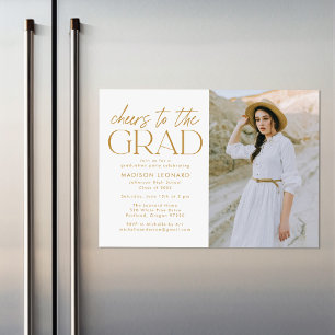 Invitation Magnétique Salutations à la Grad Gold Photo Graduation Party