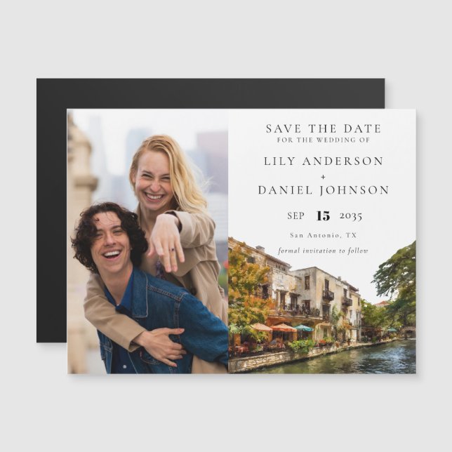 Invitation Magnétique San Antonio Photo Wedding Save The Date (Devant / Derrière)