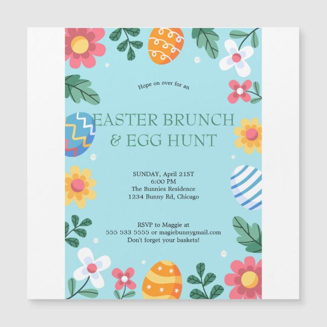 Invitation Magnétique Sauter sur Pâques Brunch Chasse aux Oeufs Bunny Fl (Devant)