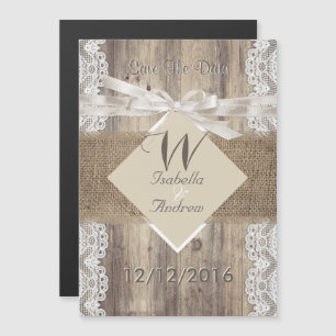 Invitation Magnétique Sauver la date de mariage beige blanc dentelle boi