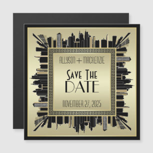 Invitation Magnétique Sauvez la date Art Déco Champagne Gold Gatsby Glam