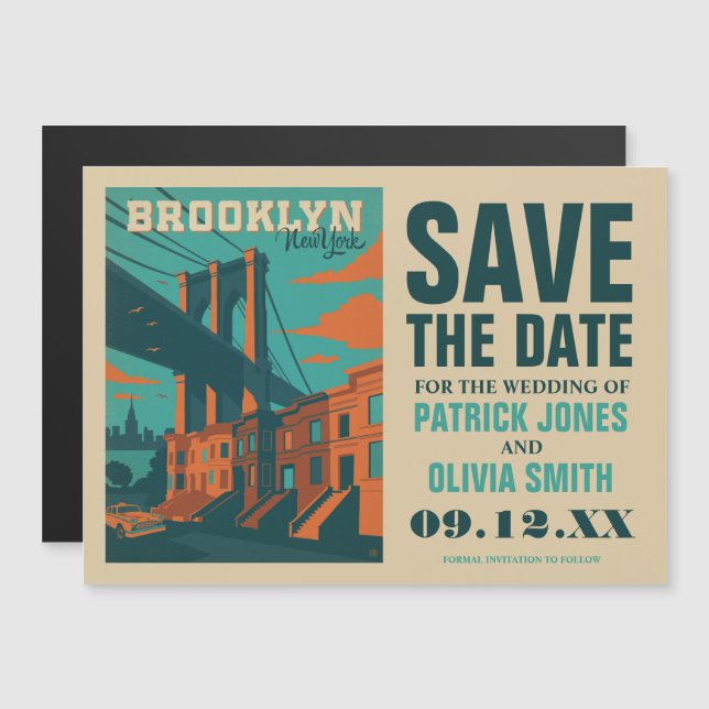 Invitation Magnétique Save the date | Brooklyn, NY (Devant / Derrière)