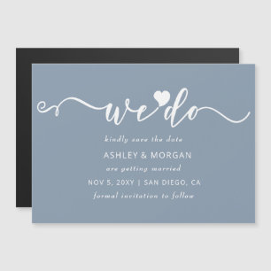 Invitation Magnétique Script Dusty Blue Heart We Do Save the Date
