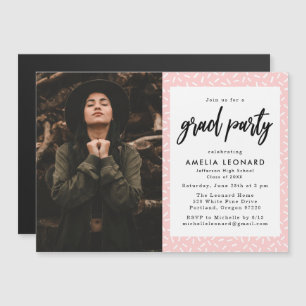 Invitation Magnétique Script moderne Blush Pink Photo Party graduation