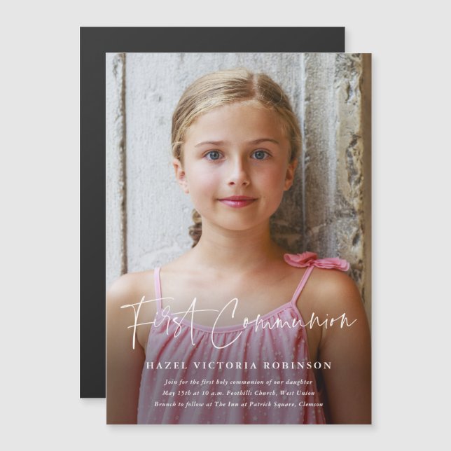 Invitation Magnétique Script moderne Première communion religieuse (Devant / Derrière)