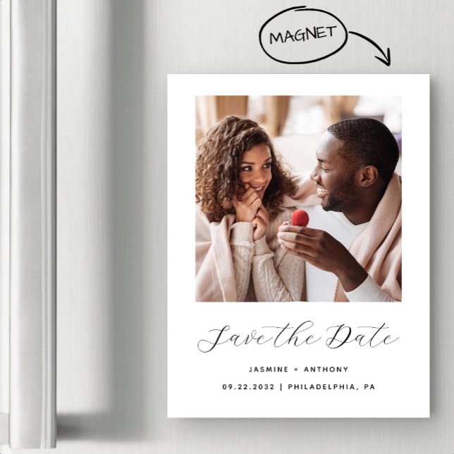 Invitation Magnétique Script photo minimal noir et blanc (Créateur téléchargé)