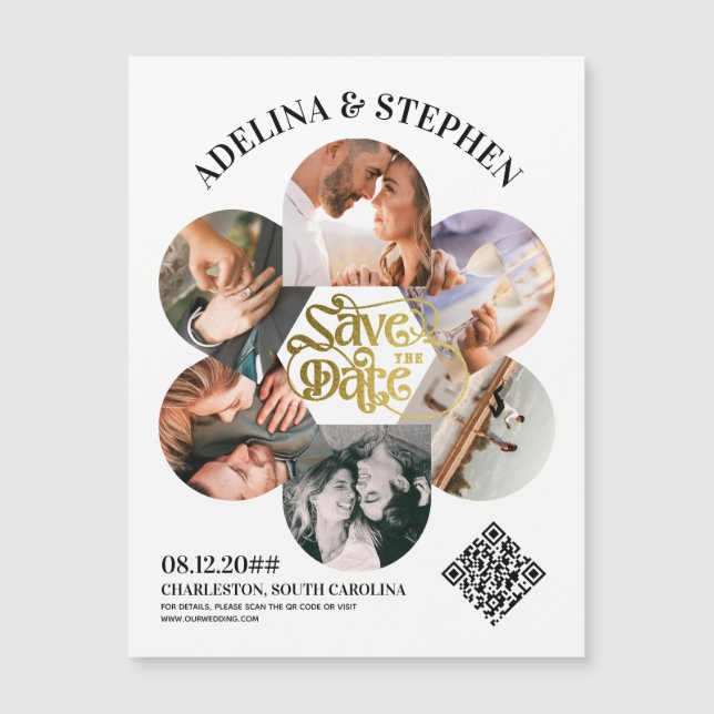 Invitation Magnétique Script Simple Moderne 6 Photo QR CODE Enregistrer  (Devant)