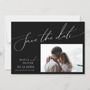 Invitation Magnétique Script Whimsical   Noir Horizontal Enregistrer La 