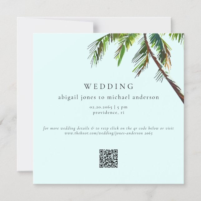 Invitation Magnétique Seafoam Tropical Palm Tree Plage moderne Mariage (Recto)