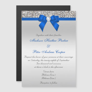Invitation Magnétique Séquences d'argent de Faux Diamants Bleu de cobalt
