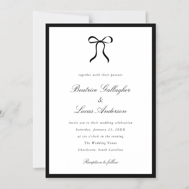 Invitation Magnétique Simple Bow Mariage Classique (Recto)