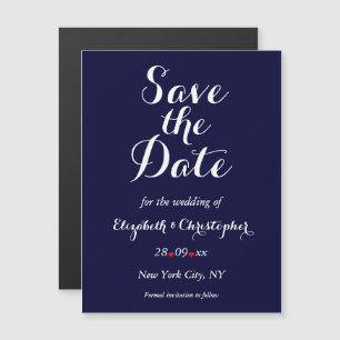 Invitation Magnétique Simple Elegant Marine Blue Wedding Enregistrer la