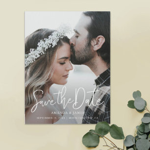 Invitation Magnétique Simple Elegant Modern Script Photo Enregistrer la