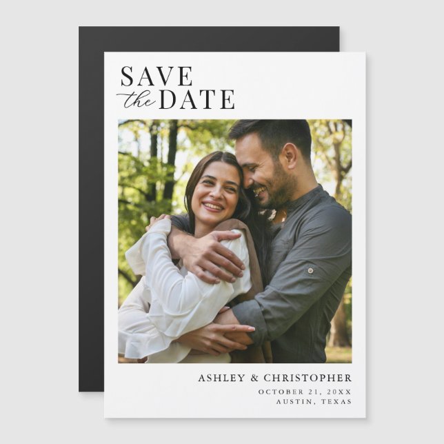 Invitation Magnétique Simple Elegant Photo Wedding Save the Date (Devant / Derrière)