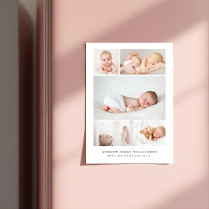 Invitation Magnétique Simple Modern Baby Photo Collage Statistiques de n