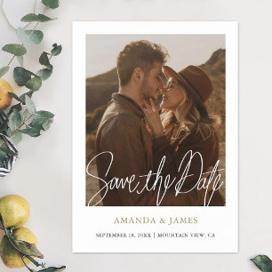 Invitation Magnétique Simple Modern Gold Photo Wedding Enregistrer la da
