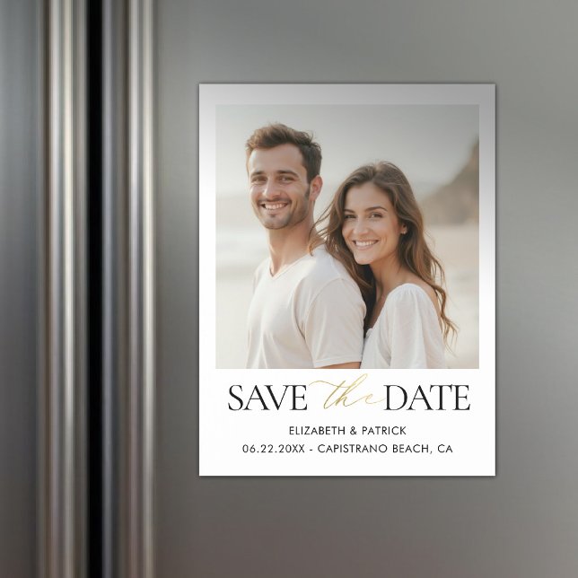 Invitation Magnétique Simple Moderne Élégante Calligraphie Or Mariage (magnet save the date wedding black white gold simple modern minimalist elegant calligraphy)