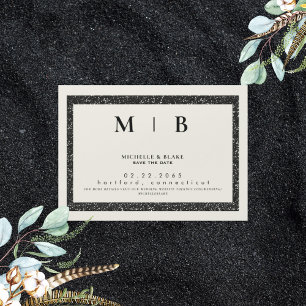 Invitation Magnétique Simple Monogram Beige & Noir Save the Date