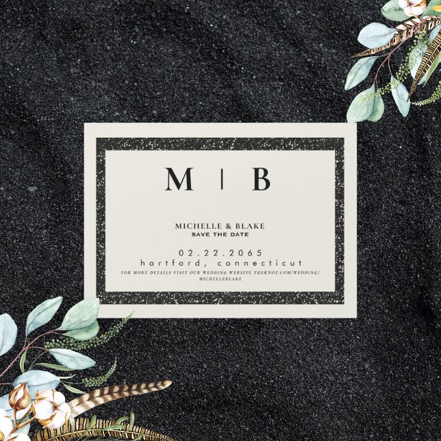 Invitation Magnétique Simple Monogram Beige & Noir Save the Date  (Créateur téléchargé)
