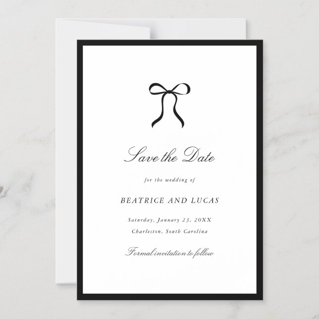 Invitation Magnétique Simple Nœud Papillon Mariage Classique Enregistrer (Recto)