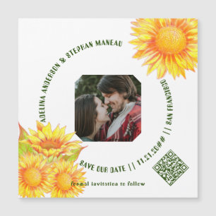 Invitation Magnétique Simple One Photo Rustique Sunflower QR CODE Site W