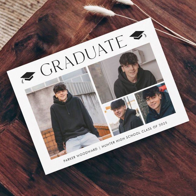 Invitation magnétique simple pour la remise des di (Simple photo collage graduation announcement magnetic card.)