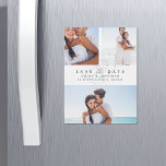 Invitation Magnétique Simply Elegant Photo Collage Enregistrer la date<br><div class="desc">Dites oui à ce beau collage photo enregistrer les cartes de date et annoncer votre grand jour à vos amis et votre famille dans le style chic! Les cartes magnétiques uniques sauvegardent trois de vos photos fiançailles préférées — deux en haut, et une en bas — avec "enregistrer la date"...</div>