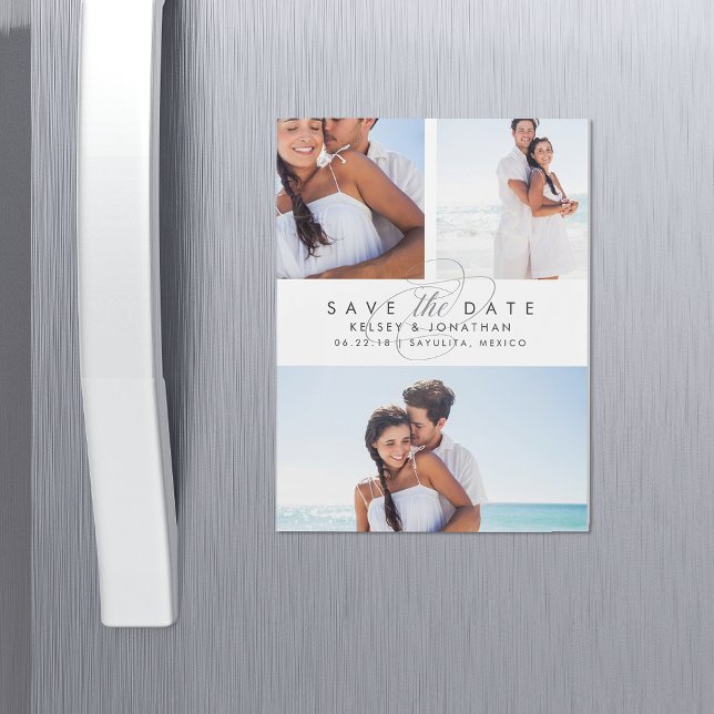 Invitation Magnétique Simply Elegant Photo Collage Enregistrer la date (Créateur téléchargé)