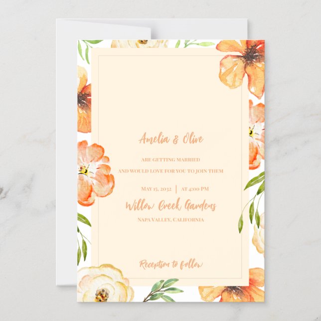 Invitation Magnétique Soft Peach Meadow Floral Wedding (Recto)