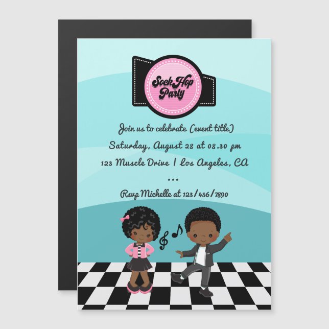 Invitation Magnétique Soirée Sock Hop (Devant / Derrière)