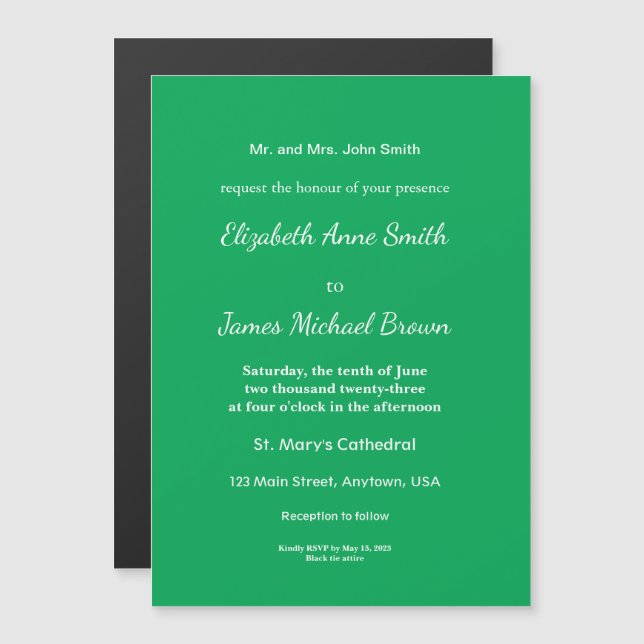 Invitation Magnétique Solid Green Background  (Devant / Derrière)