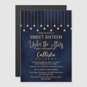 Invitation Magnétique Sous les étoiles Marine Blue Gold Sparkles Sweet 1