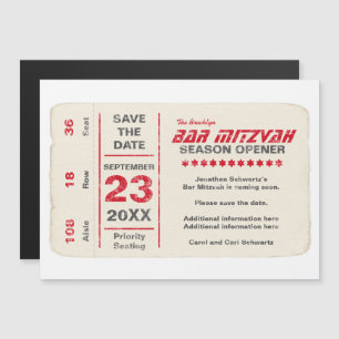 Invitation Magnétique Sports Star Bar Mitzvah Enregistrer la date Rouge