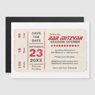 Invitation Magnétique Sports Star Bar Mitzvah Enregistrer la date Rouge
