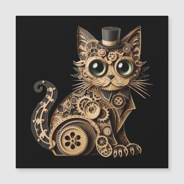 Invitation Magnétique Steampunk chat animaux papier artisanat (Devant)