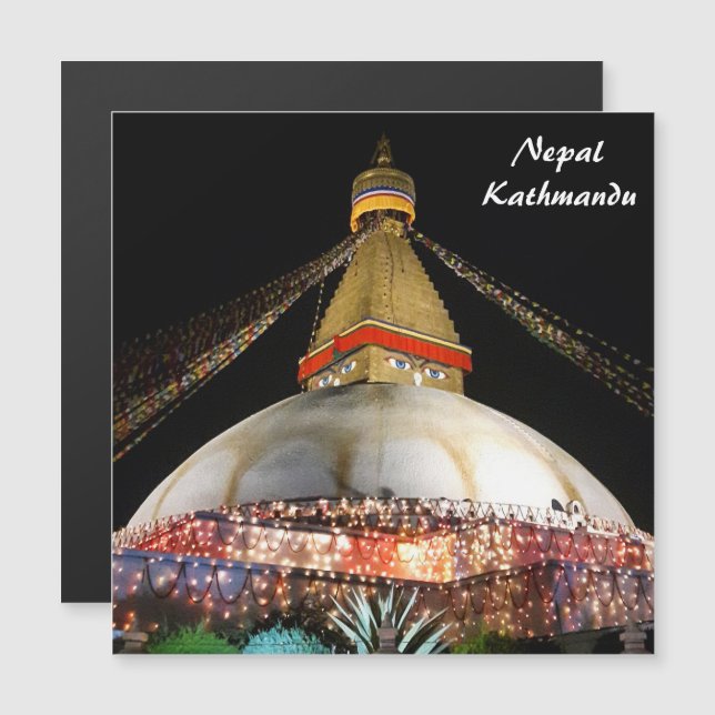 Invitation Magnétique Stupa Boudhanath, Katmandou la nuit - Népal (Devant / Derrière)