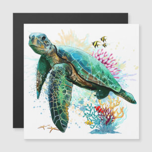 Invitation Magnétique Style d'aquarelle sous-marine de tortue marine