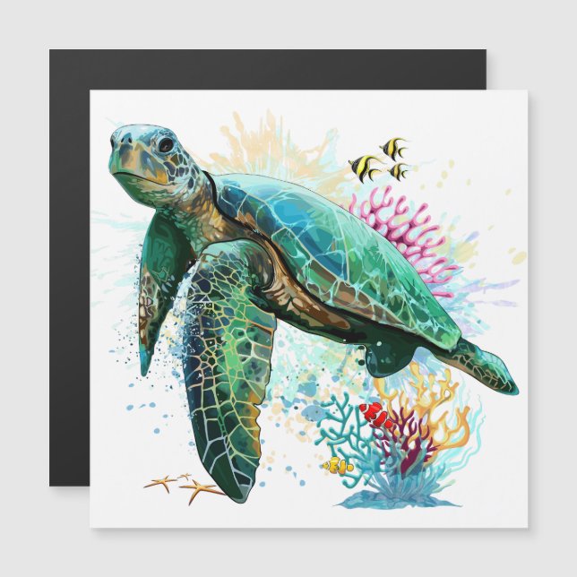 Invitation Magnétique Style d'aquarelle sous-marine de tortue marine (Devant / Derrière)