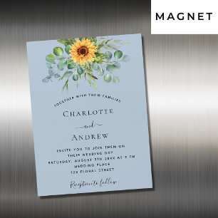 Invitation Magnétique Sunflower eucalyptus bleu poussiéreux mariage de l