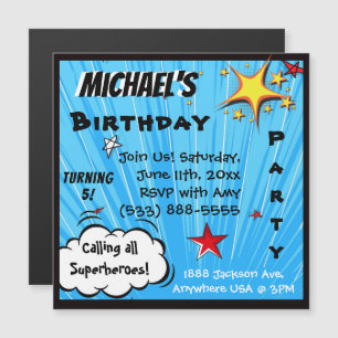 Invitation Magnétique Superhero Comic Book Style Birthday Party Fournitu