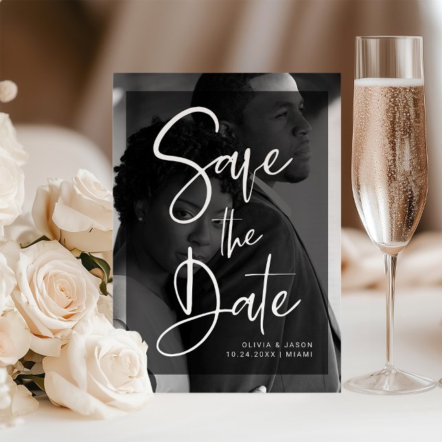 Invitation Magnétique Superposition noire et blanche | Photo Enregistrer (Créateur téléchargé)