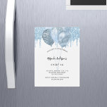 Invitation Magnétique Sweet 16 ballons bleu blanc parties scintillant go<br><div class="desc">Un arrière - plan blanc. Décoré avec des gouttes de parties scintillant bleu clair,  l'apparence de la peinture goutte à goutte et des ballons. Personnalisez et un nom et des détails du parti.</div>